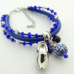 Delfts blauwe armband met leer en klompje