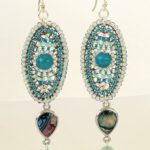 Turquoise oorbellen met pauashell parelmoer en edelsteen