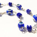 Blauw enkelbandje met boze oog kralen