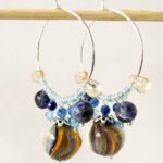 925 zilveren oorbel ringen met blauw gele hangers