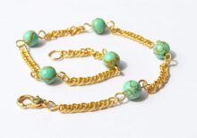 Goud enkelbandje met gouden lijn turkoois