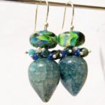 Sterling zilveren oorbellen met agaat druppels en lampwork glaskralen