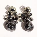 Sterling zilveren oorstekers met sneeuw obsidiaan
