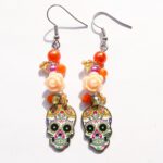 Halloween oorbellen oranje met doodshoofdje